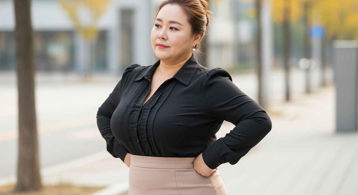 너무 꽉 끼는 옷을 입고 있는 여인