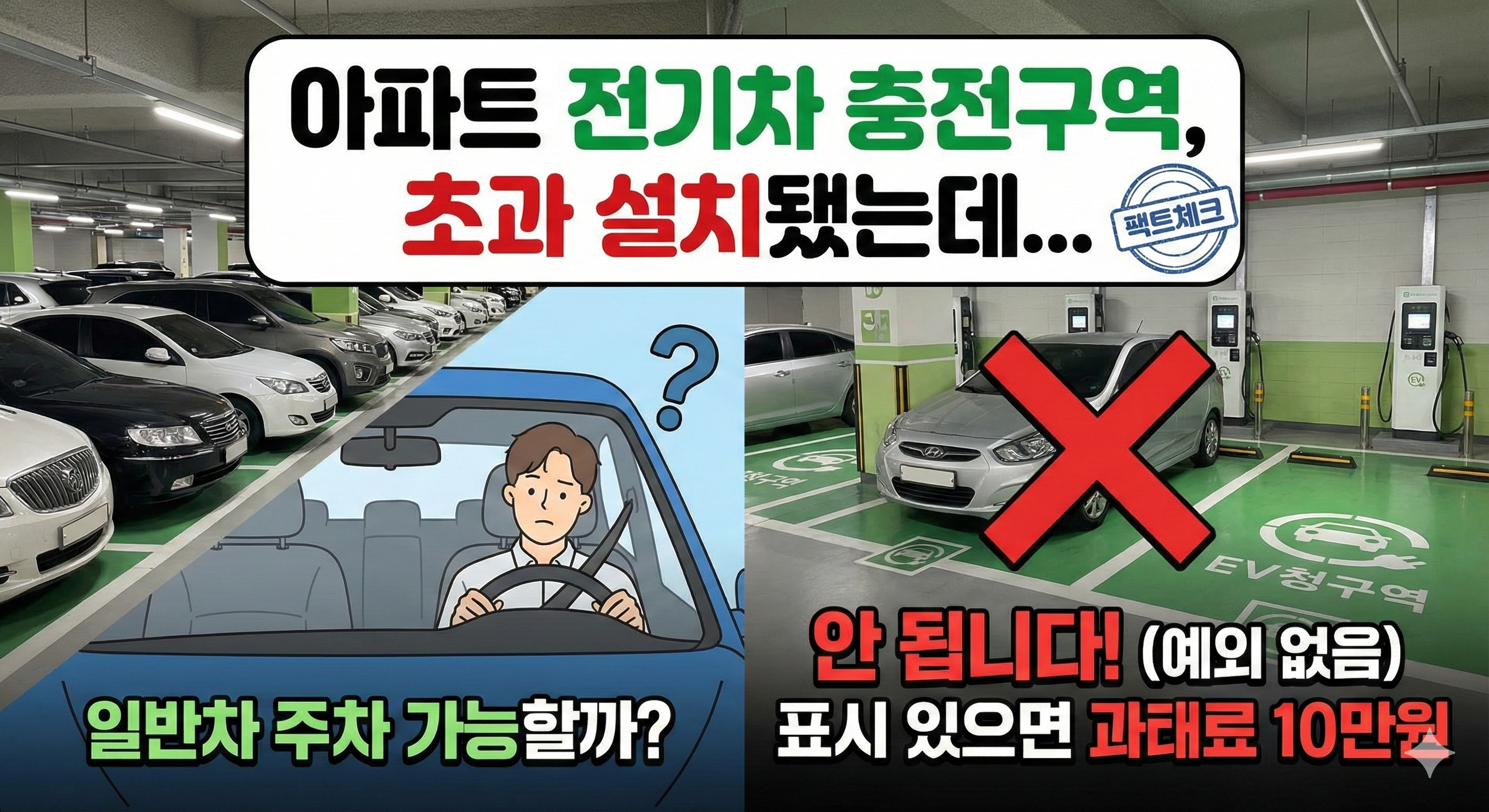 아파트 전기차 충전구역, 법적 설치 비율 초과하면 일반차 주차 가능할까? (과태료 기준 총정리)
