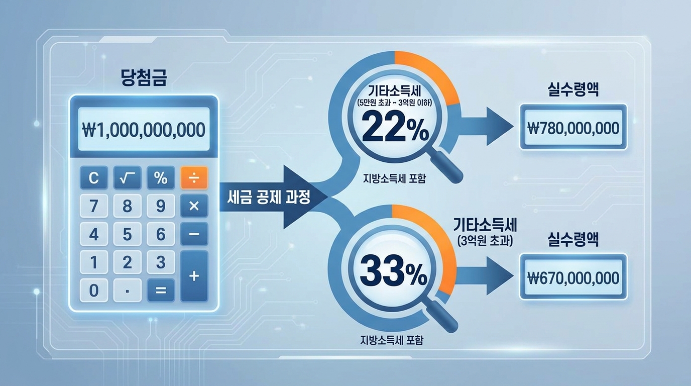 로또 당첨금 구간별 세금 요율인 22%와 33%를 설명하는 그래프