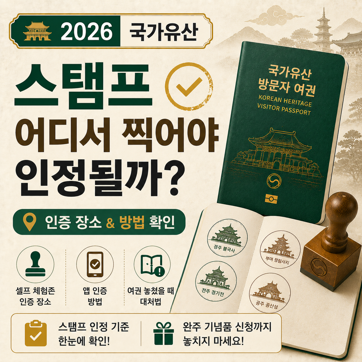 국가유산 방문자 여권에 스탬프를 찍는 모습