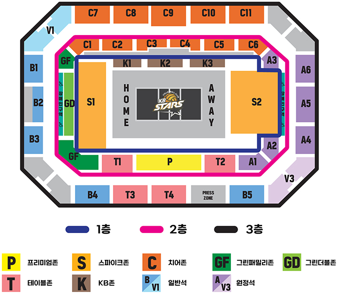 KB손해보험 스타즈 의정부실내체육관 좌석 배치도