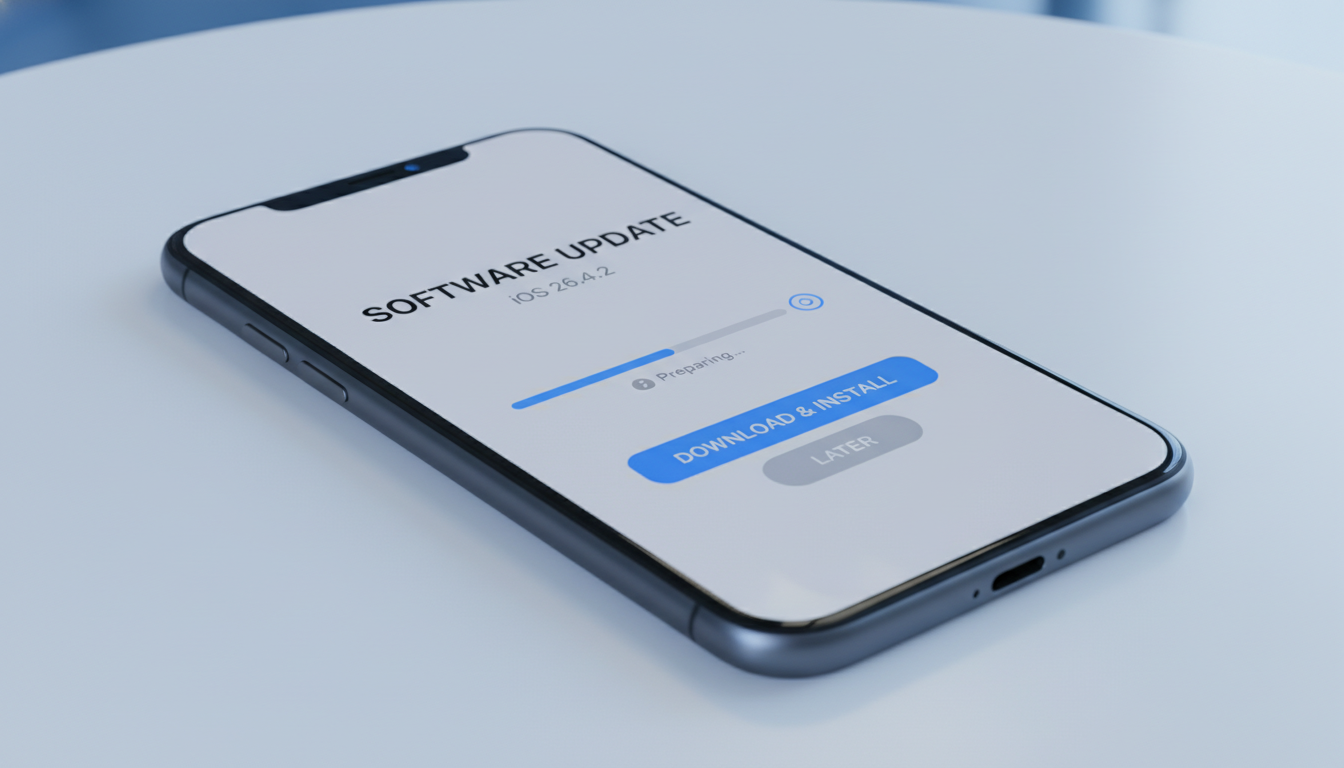 아이폰 화면에 띄워진 iOS 26.4.2 소프트웨어 업데이트 설치 안내 화면