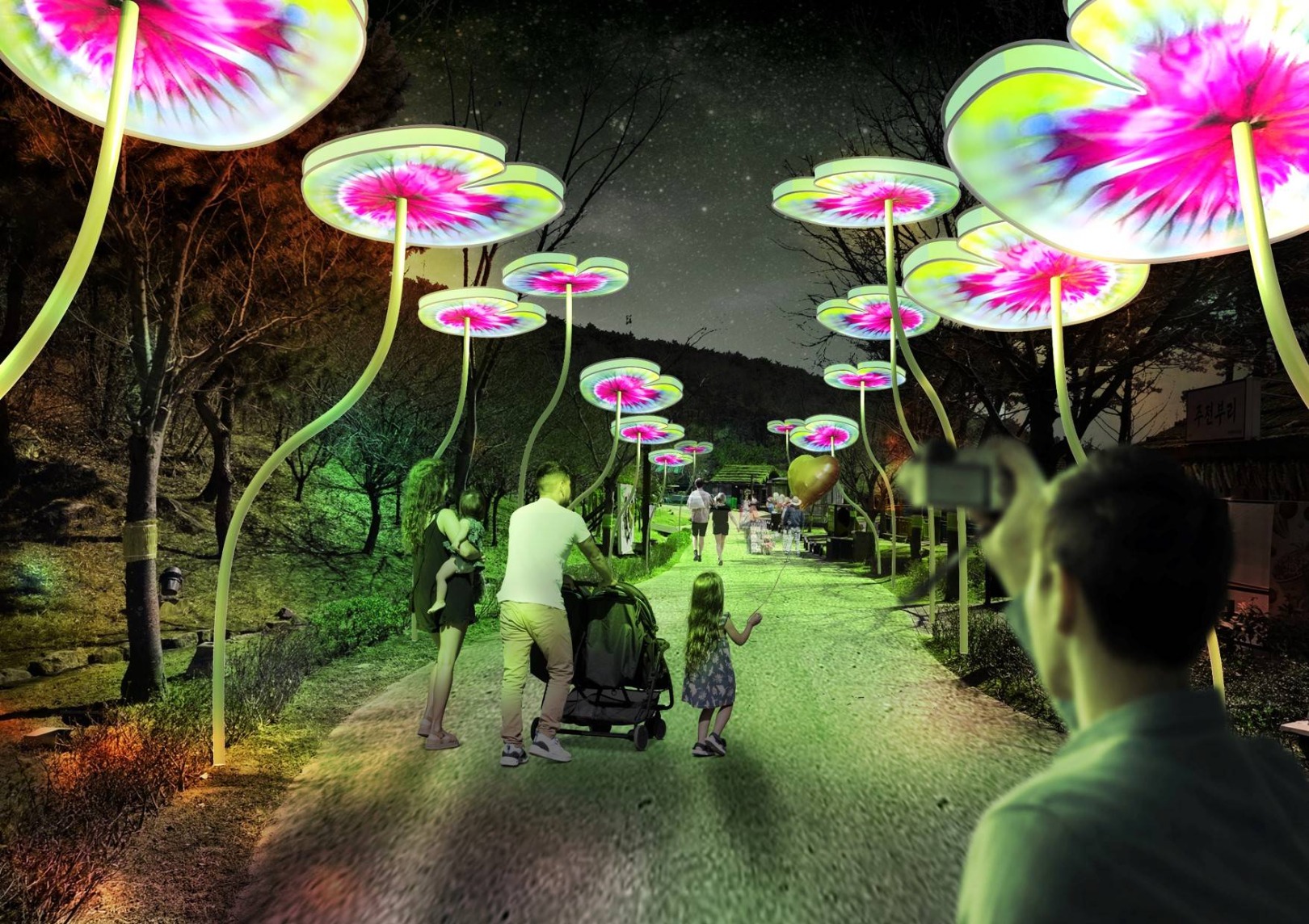 빛 축제 영원 연꽃 구조물 모습