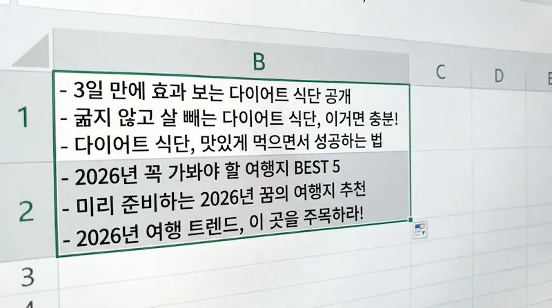 구글 스프레드시트에서 젬나이 함수를 활용해 블로그 포스팅 제목을 자동으로 생성하는 실제 모습