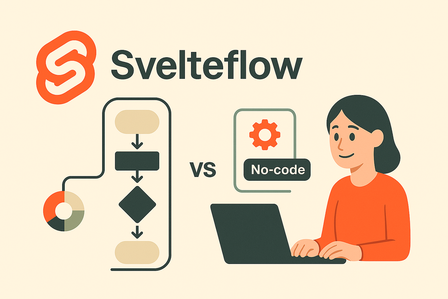 Svelteflow와 no-code 툴의 UI 접근 방식을 시각화한 모던 일러스트
