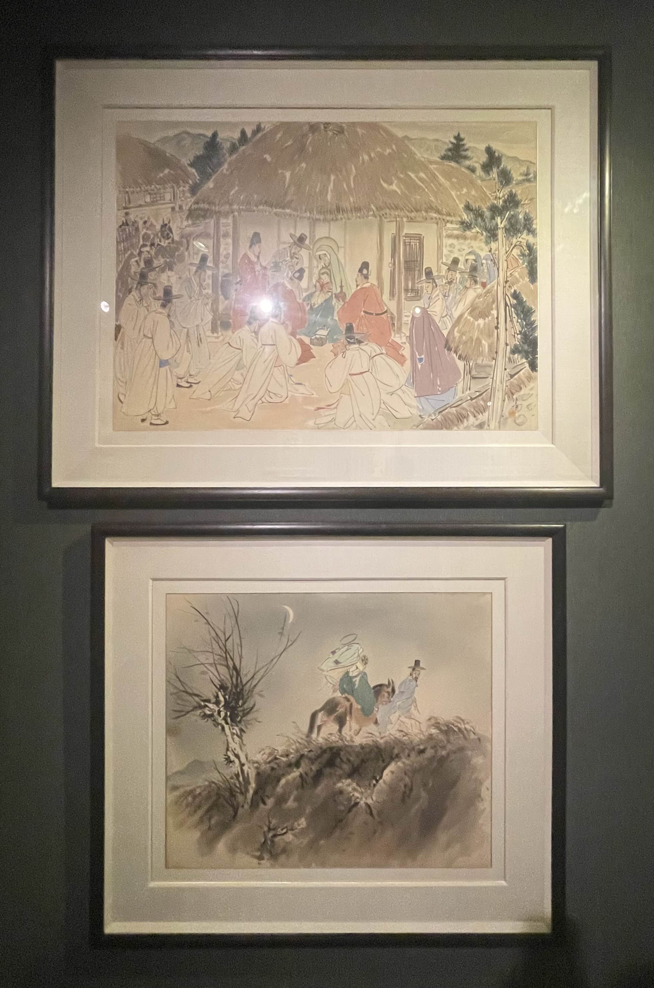 김기창 - 예수의 생애 : 3. 동방박사들의 경배, 4. 아기예수 이집트로 피난 (1952-1952, 비단에 채색)