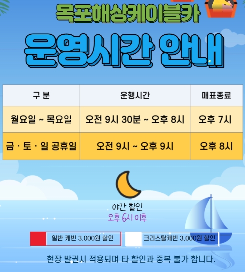 목포 해상 케이블카 공식 페이지의 이용안내 메뉴