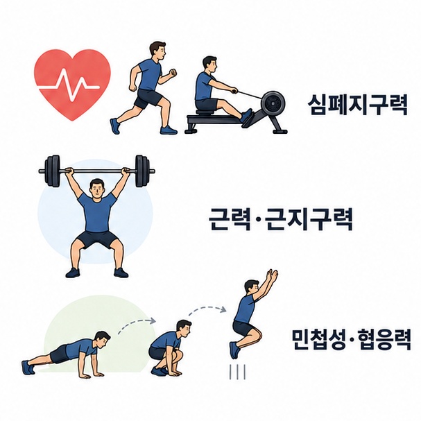 심폐지구력, 근력과 근지구력, 민첩성과 협응력을 훈련하는 크로스핏 동작