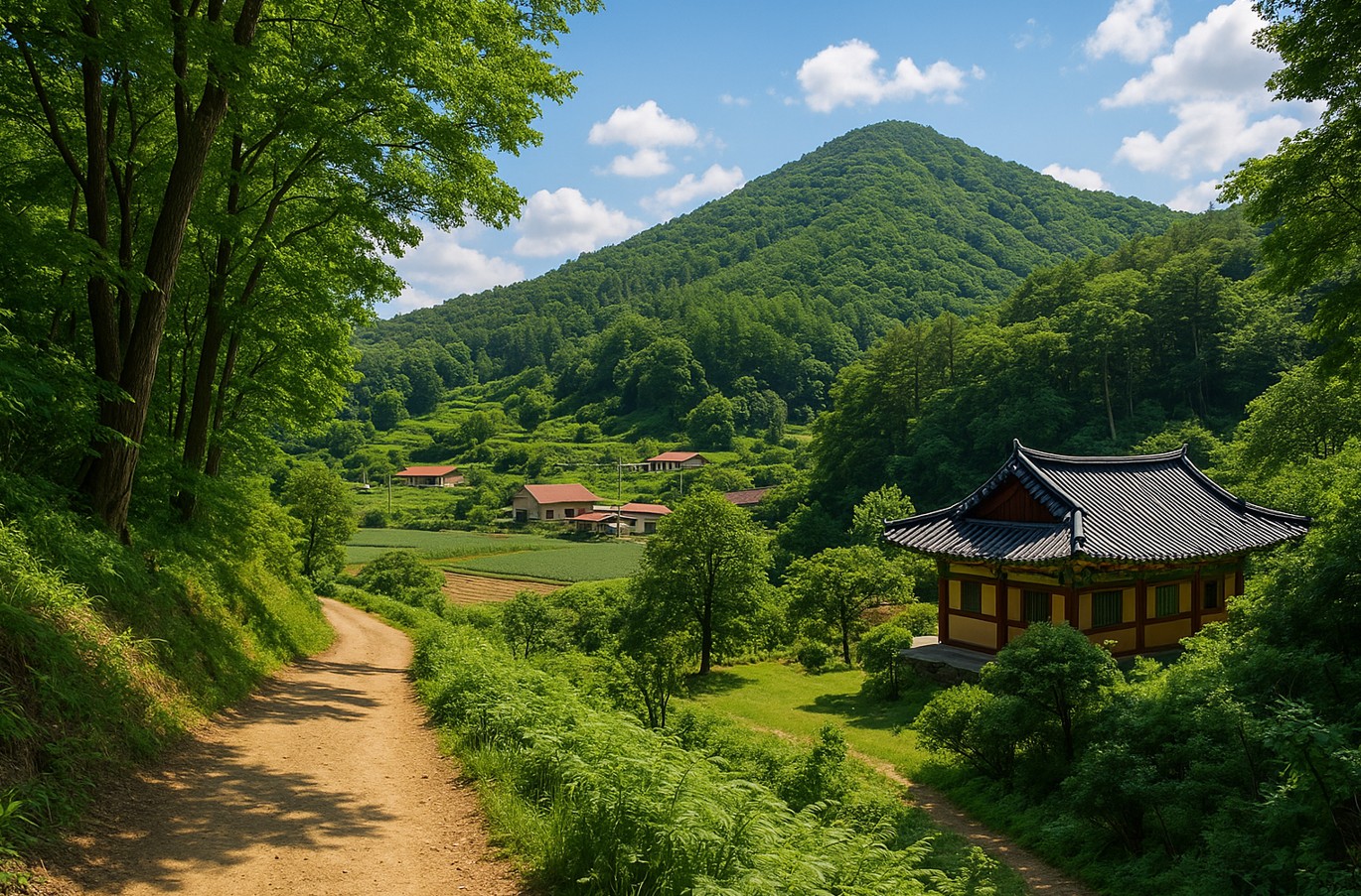 산과 숲이 보이는 사진