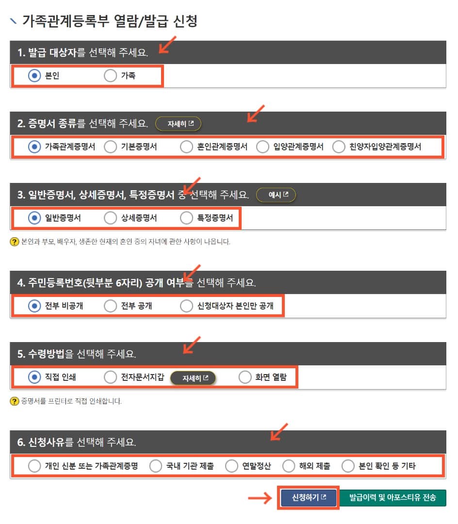 가족관계증명서 발급