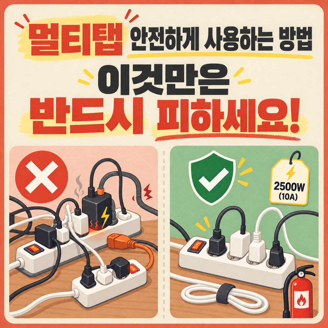 멀티탭을 안전하게 사용하는 방법, 이것만은 반드시 피하세요!