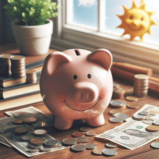 돼지 저금통이 웃고 있는 모습