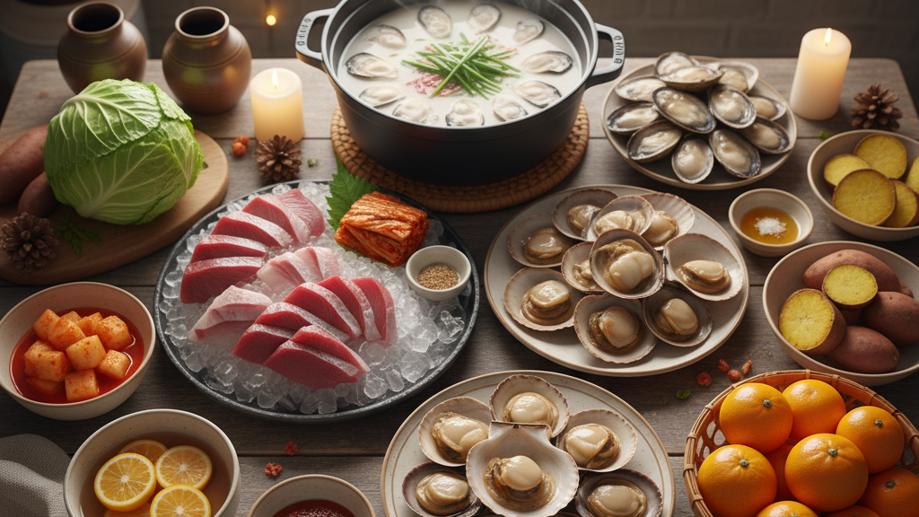 겨울철 제철음식이 차려진 사진