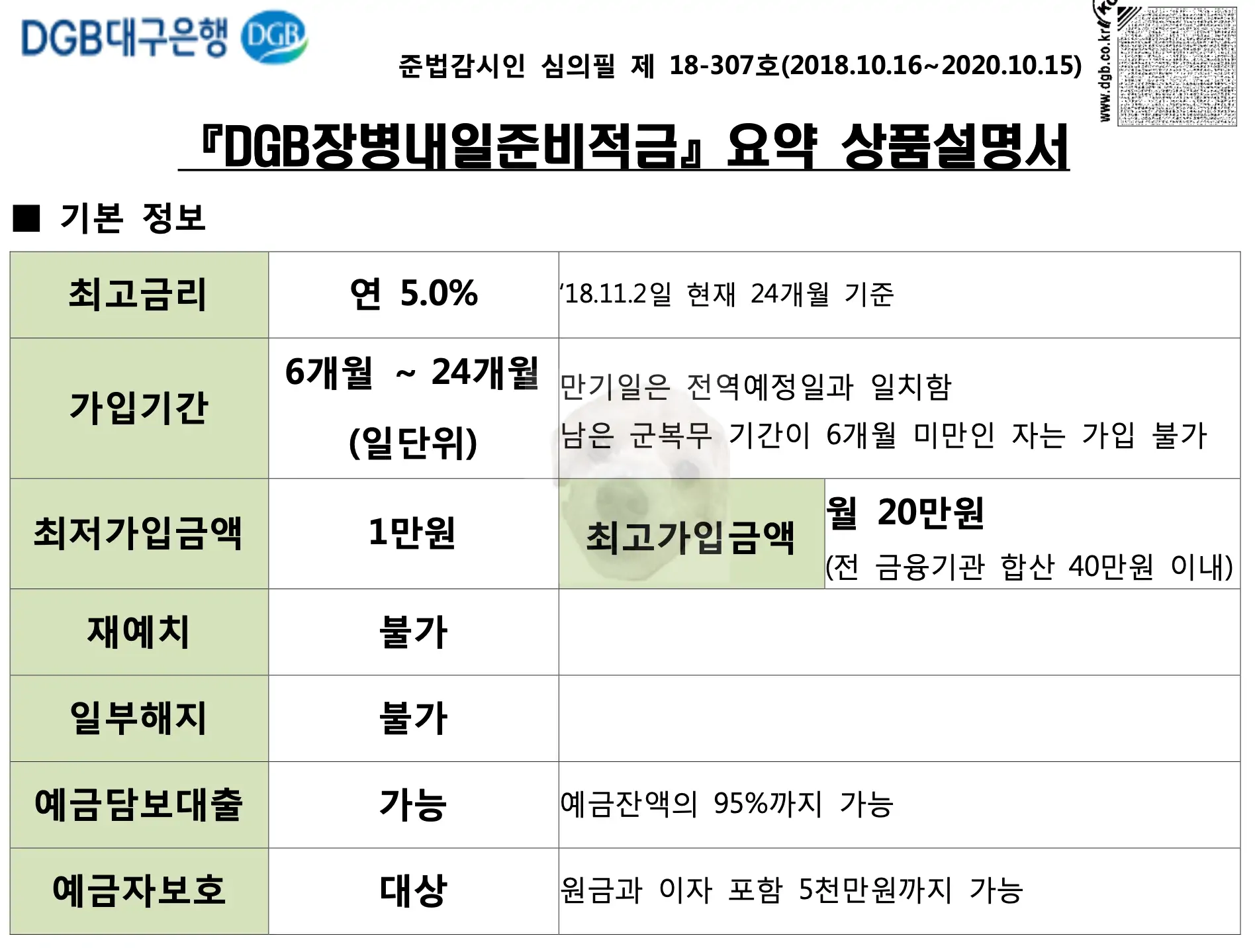 DGB 대구은행 군인적금 상품 설명