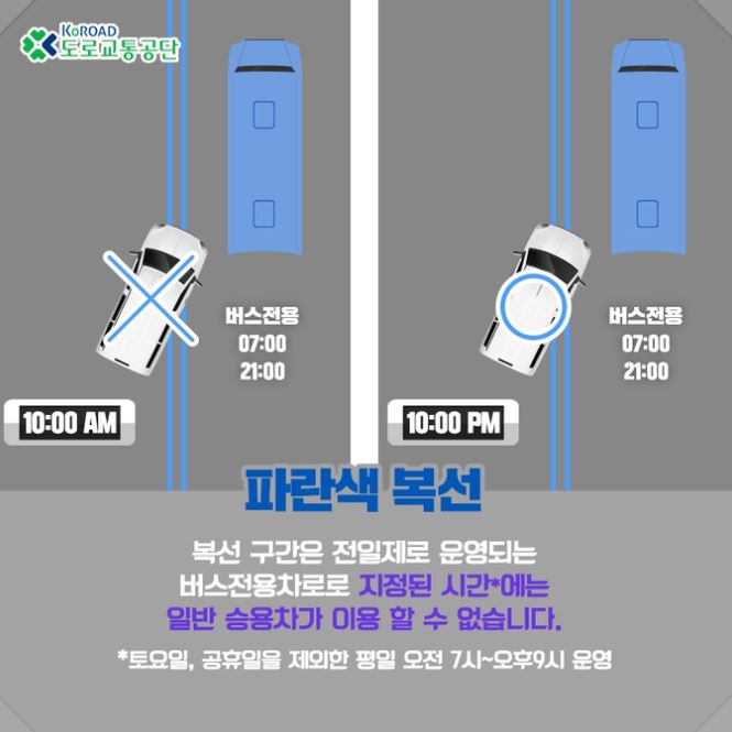버스전용차로 차선&amp;#44; 파란색 복선