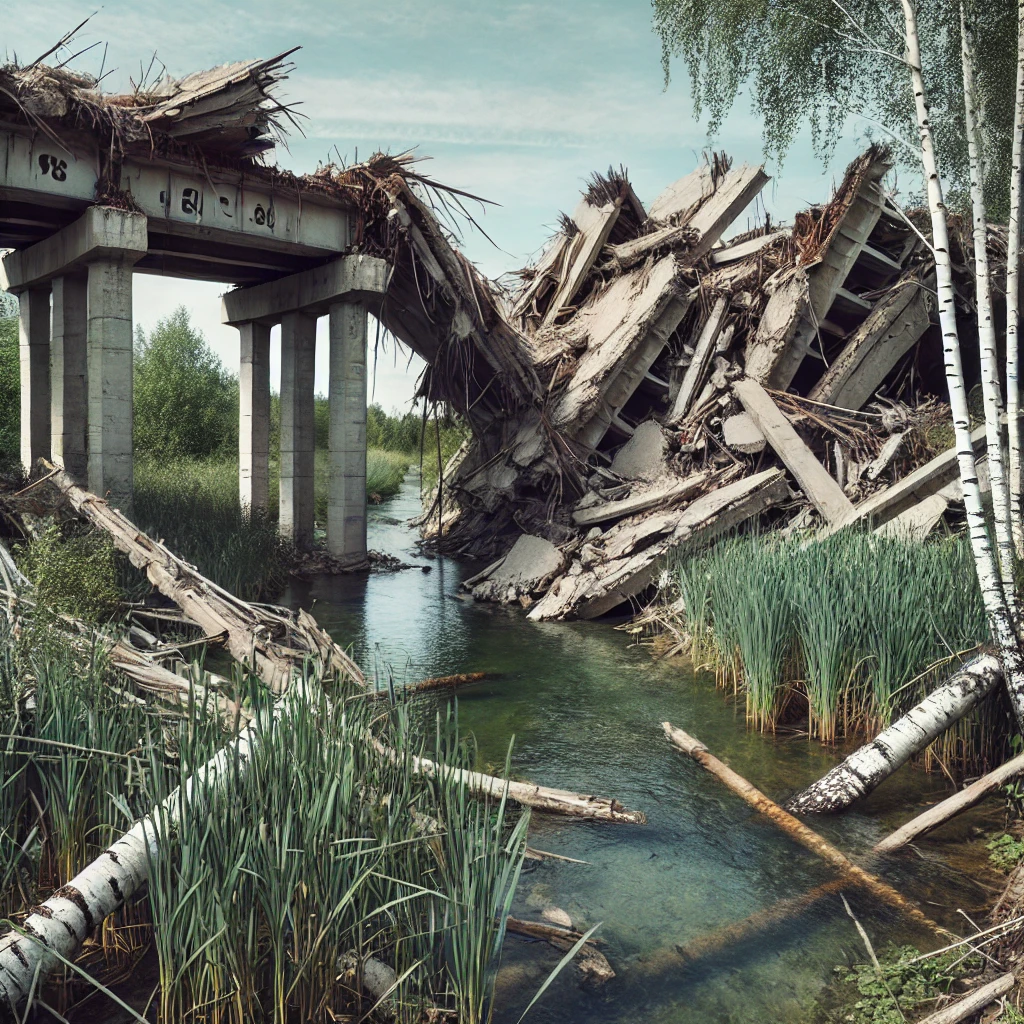 콘크리트 구조물이 무너지기 시작한다.