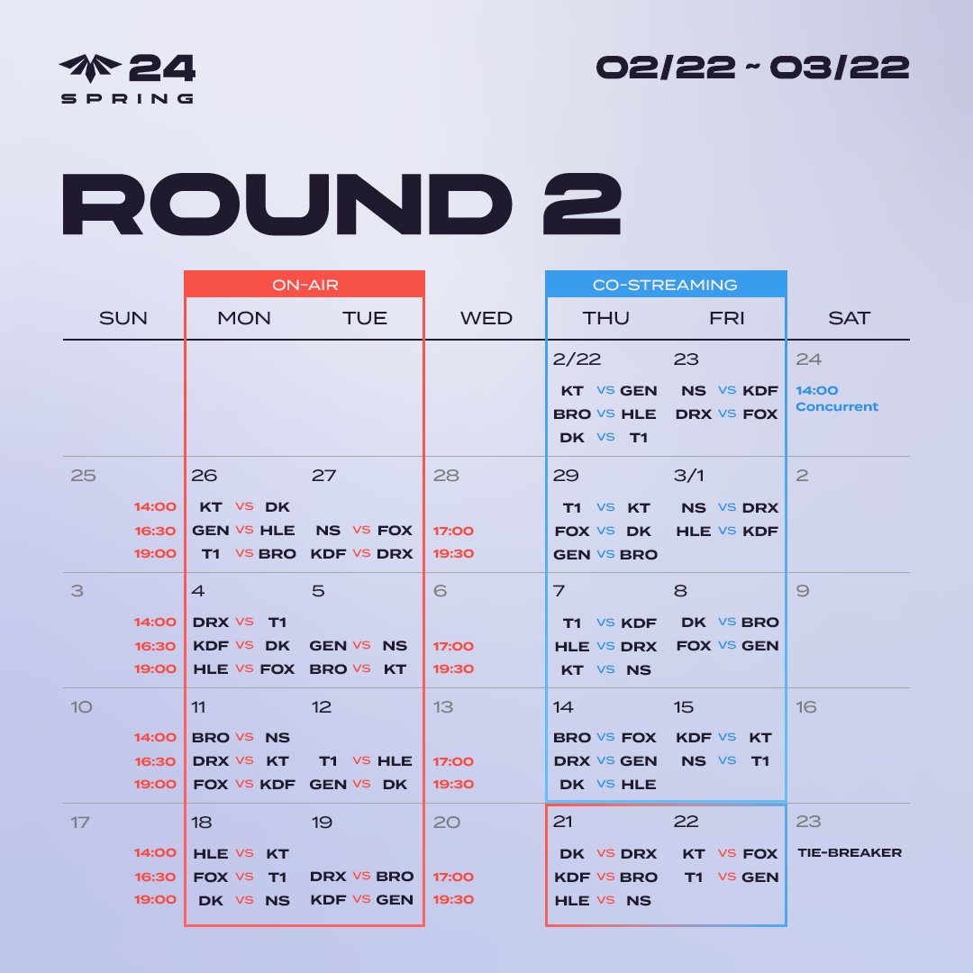 LCK 2라운드 일정