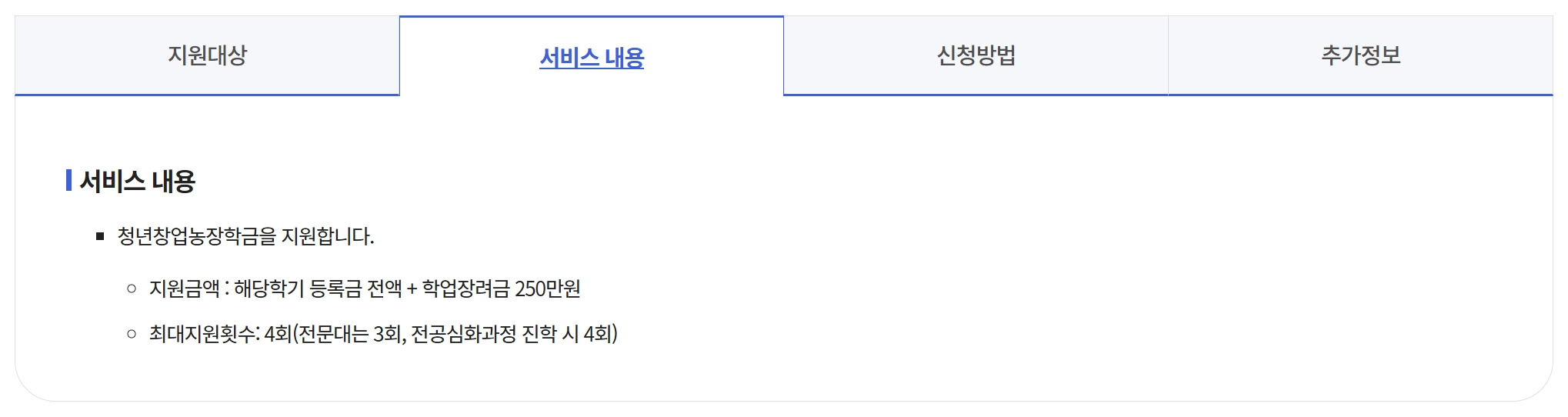 청년창업농 장학금 신청자격