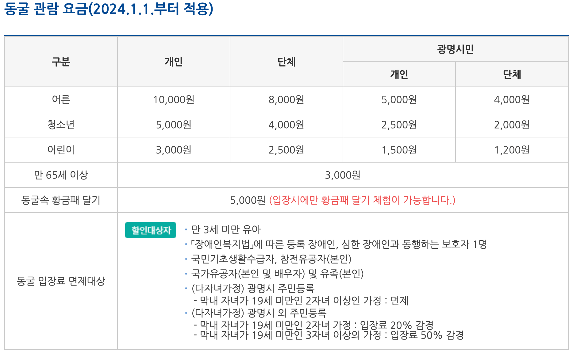 광명동굴 예약 및 입장료 알아보기