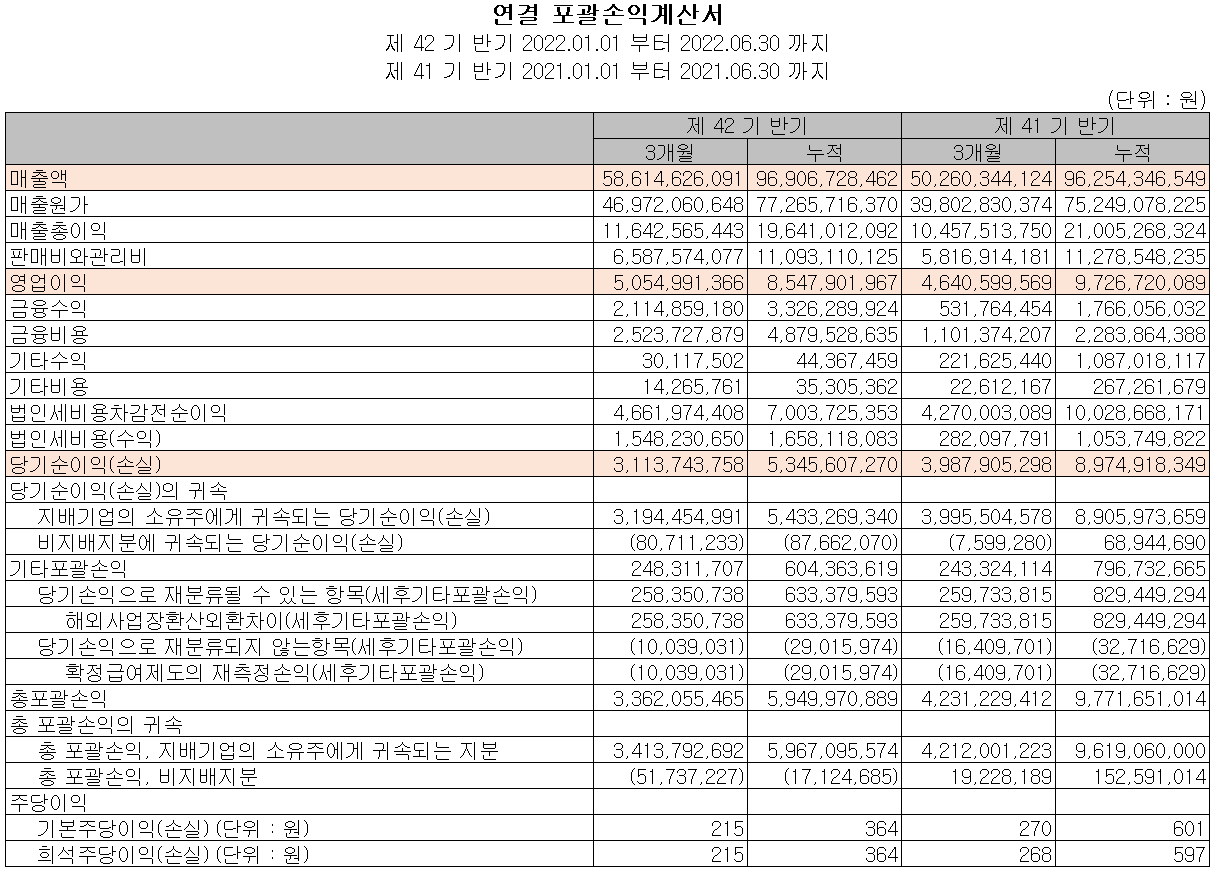 대주전자재료 - 손익계산서