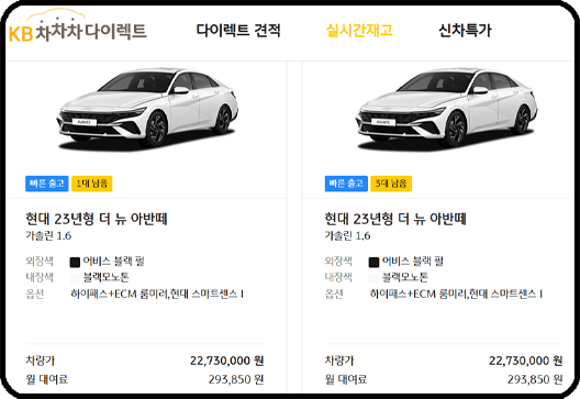 장기렌트카 가격표 확인 사이트 - KB차차차 다이렉트, 실시간 재고 가격