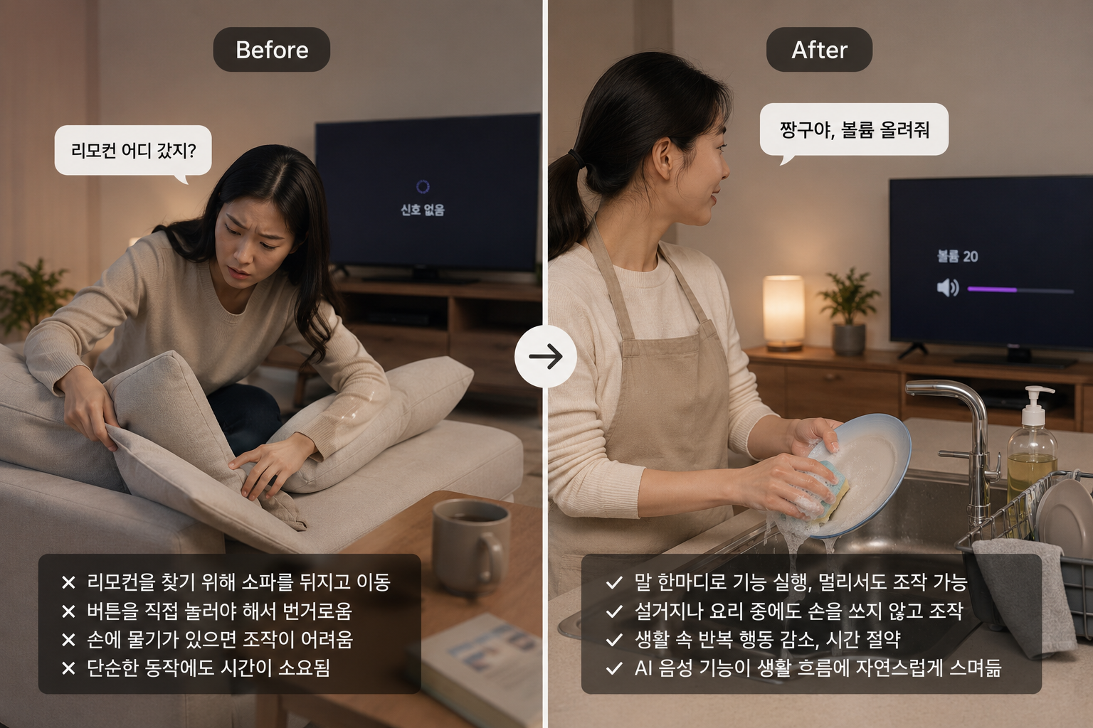 로봇청소기와 음성 제어 시스템을 사용하는 스마트 홈 일상
