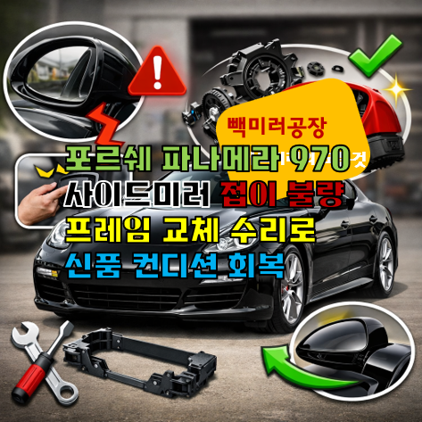 파나메라 사이드미러 접이 불량 프레임 교체 수리로 신품 컨디션 회복