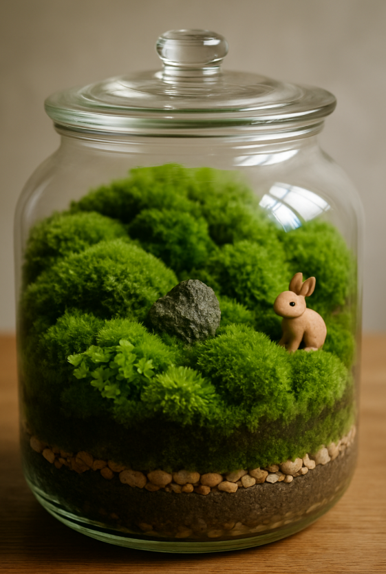 유리병 속에 이끼를 이용한 테라디움 이미지