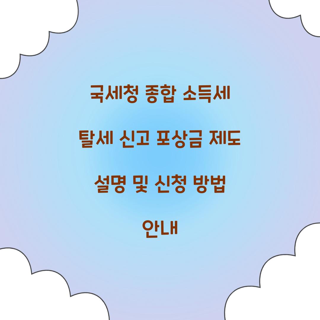 국세청 종합 소득세 탈세 신고 포상금 제도 설명