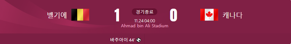 벨기에 대 캐나다 경기결과가 적힌 사진