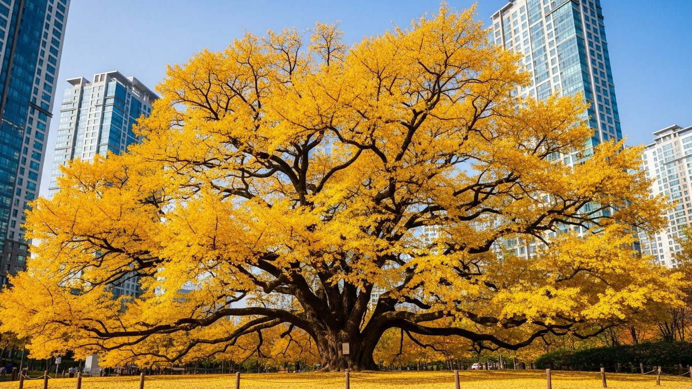 600년 은행나무와 현대적 아파트의 조화