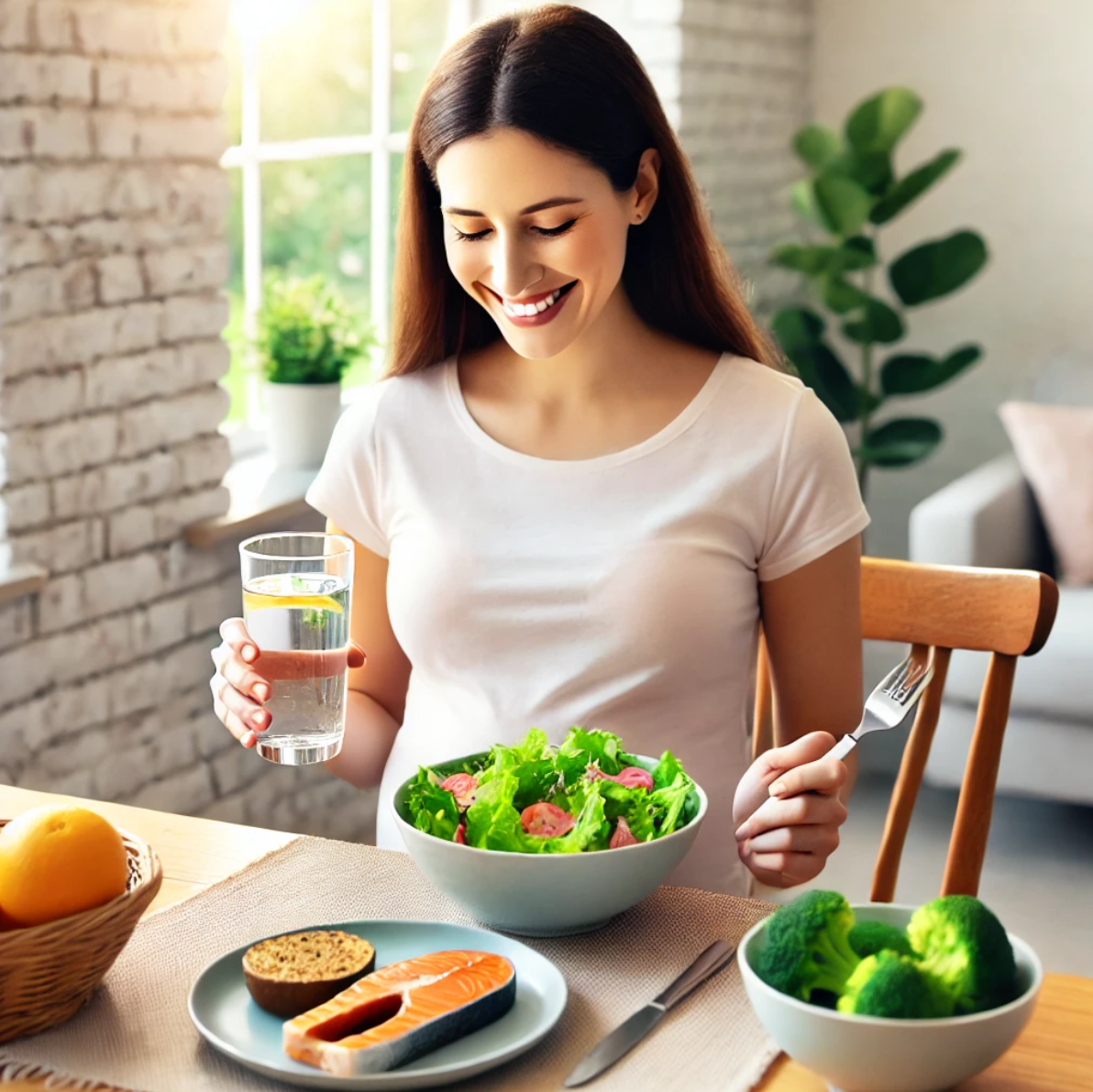 임산부가 필수 영양소를 섭취하고 있는 사진