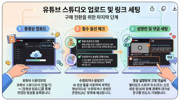 유튜브 스튜디오 업로드 및 링크 세팅