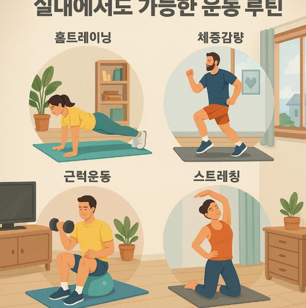 홈트레이닝, 근력운동, 스트레칭하는 이미지