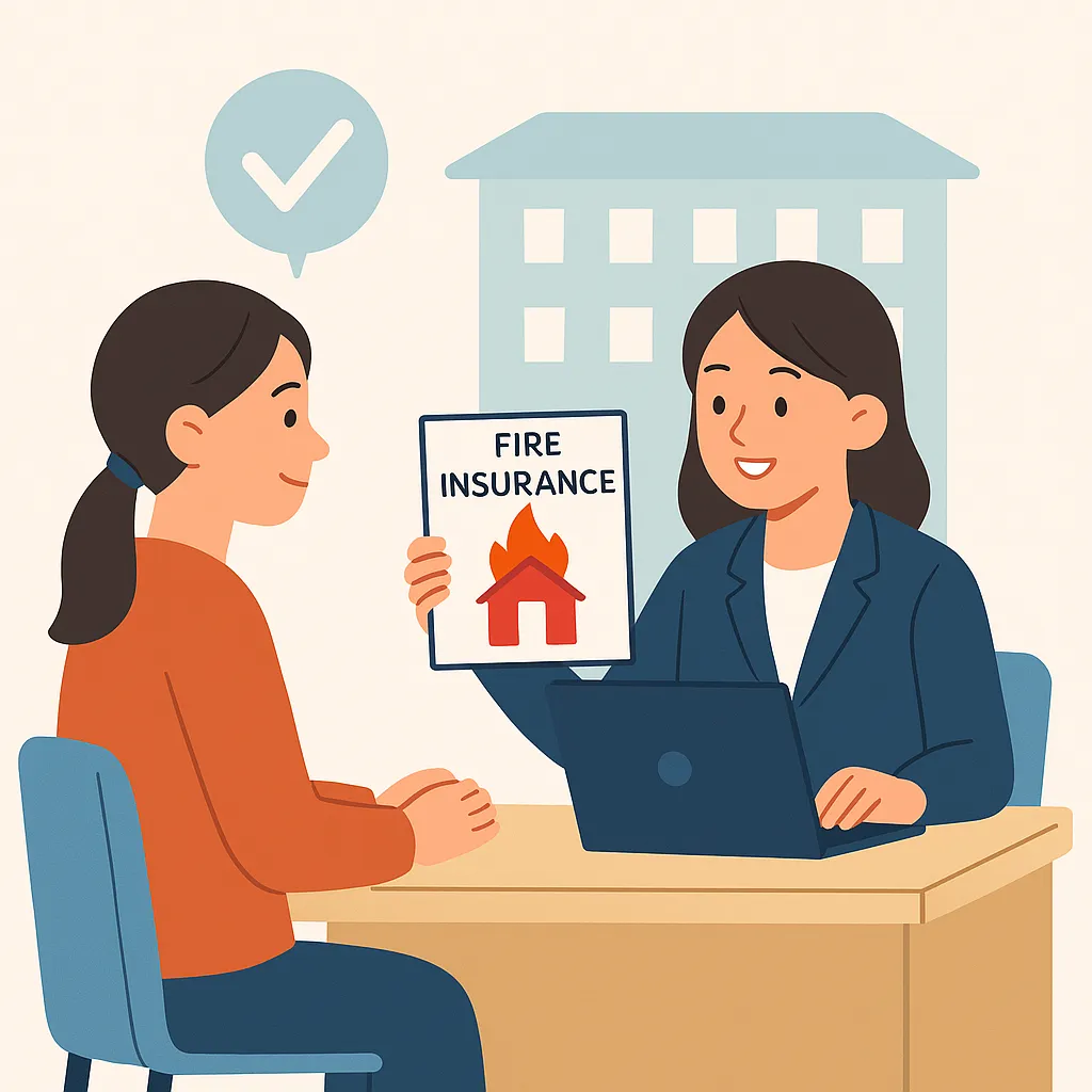 화재보험 가입 증서를 들고 웃는 여성의 모습