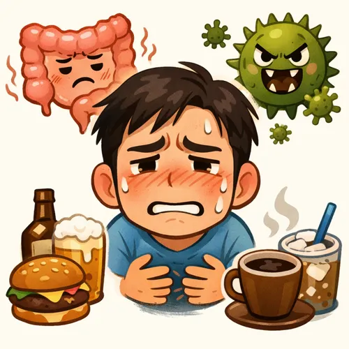 소화 불량으로 괴로운 얼굴