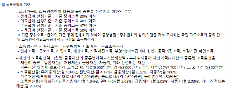 소득인정액 기준 사진