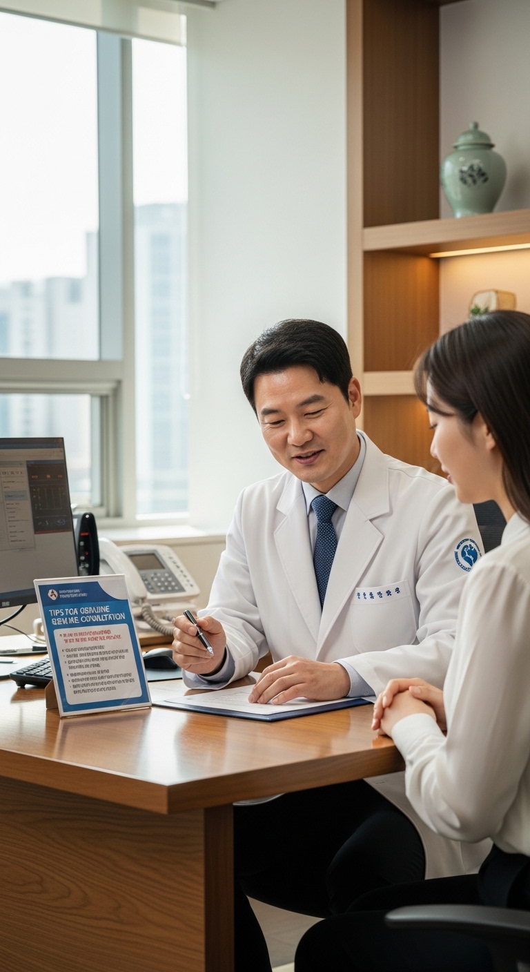 병원 상담실에서 정품 팁을 확인하는 모습