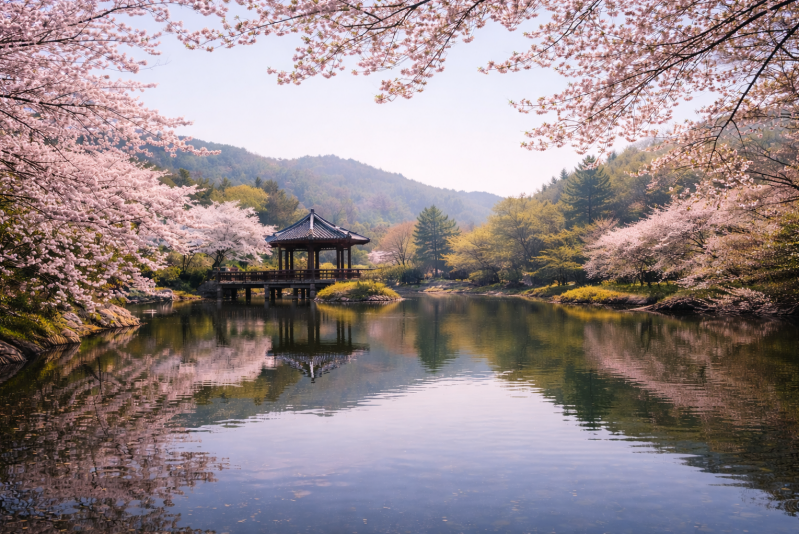 호수와 벚꽃