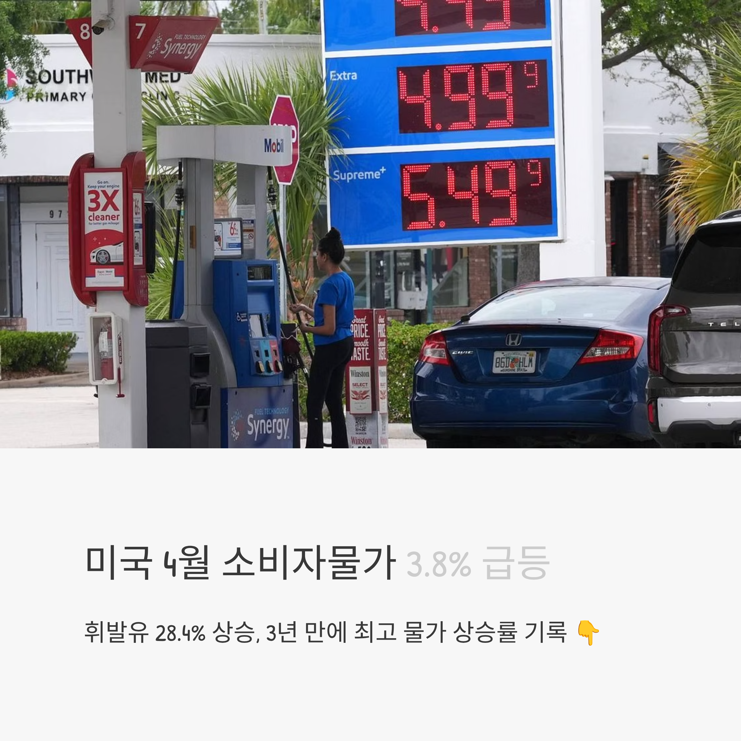 미국 4월 소비자물가 3.8% 급등