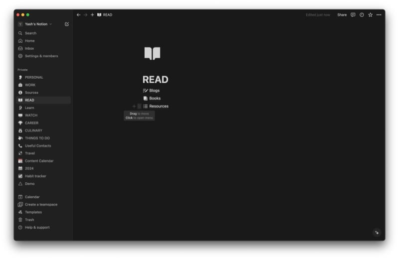 노션 읽기 화면