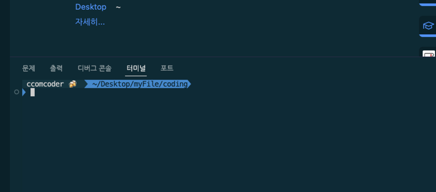 비주얼 스튜디오 코드에서 터미널 실행 화면