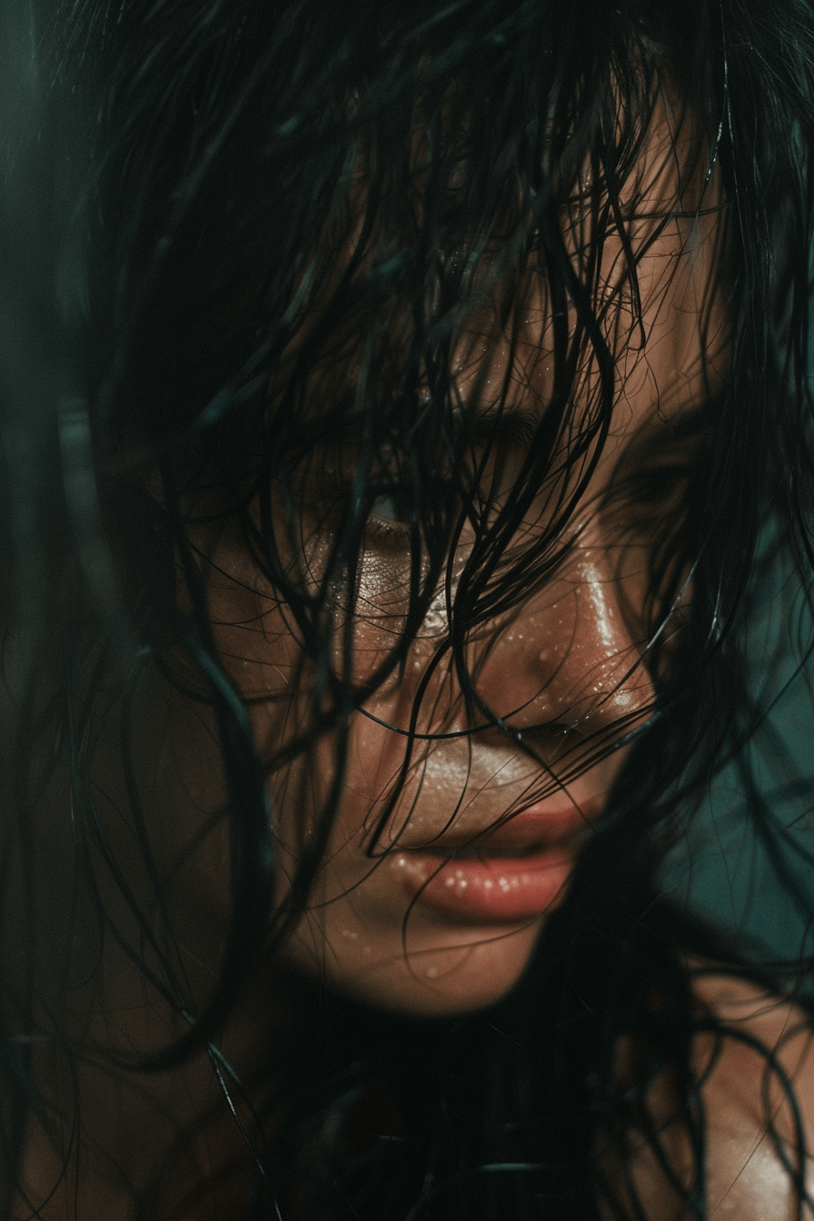 비를-맞고-있는-여성의-얼굴-클로즈업-장면