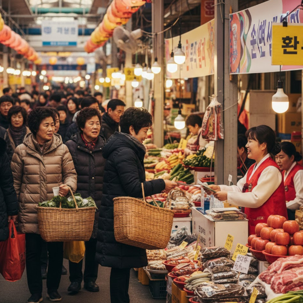 전통시장에서 사람들이 장보는 모습
