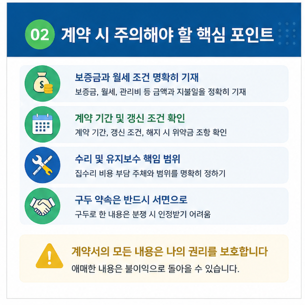 월세 계약 시 보증금 조건과 계약 기간, 수리 책임 등 반드시 확인해야 할 핵심 항목