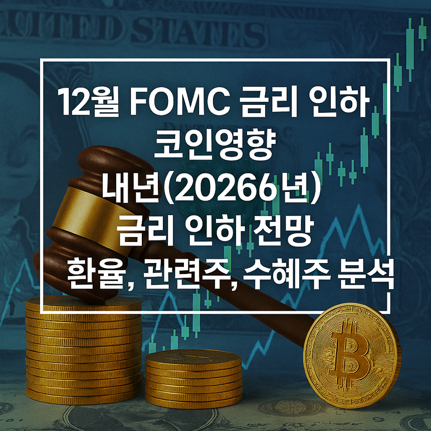 12월 FOMC 금리 인하, 코인영향, 내년(2026년) 금리 인하 전망, 환율, 관련주, 수혜주 분석