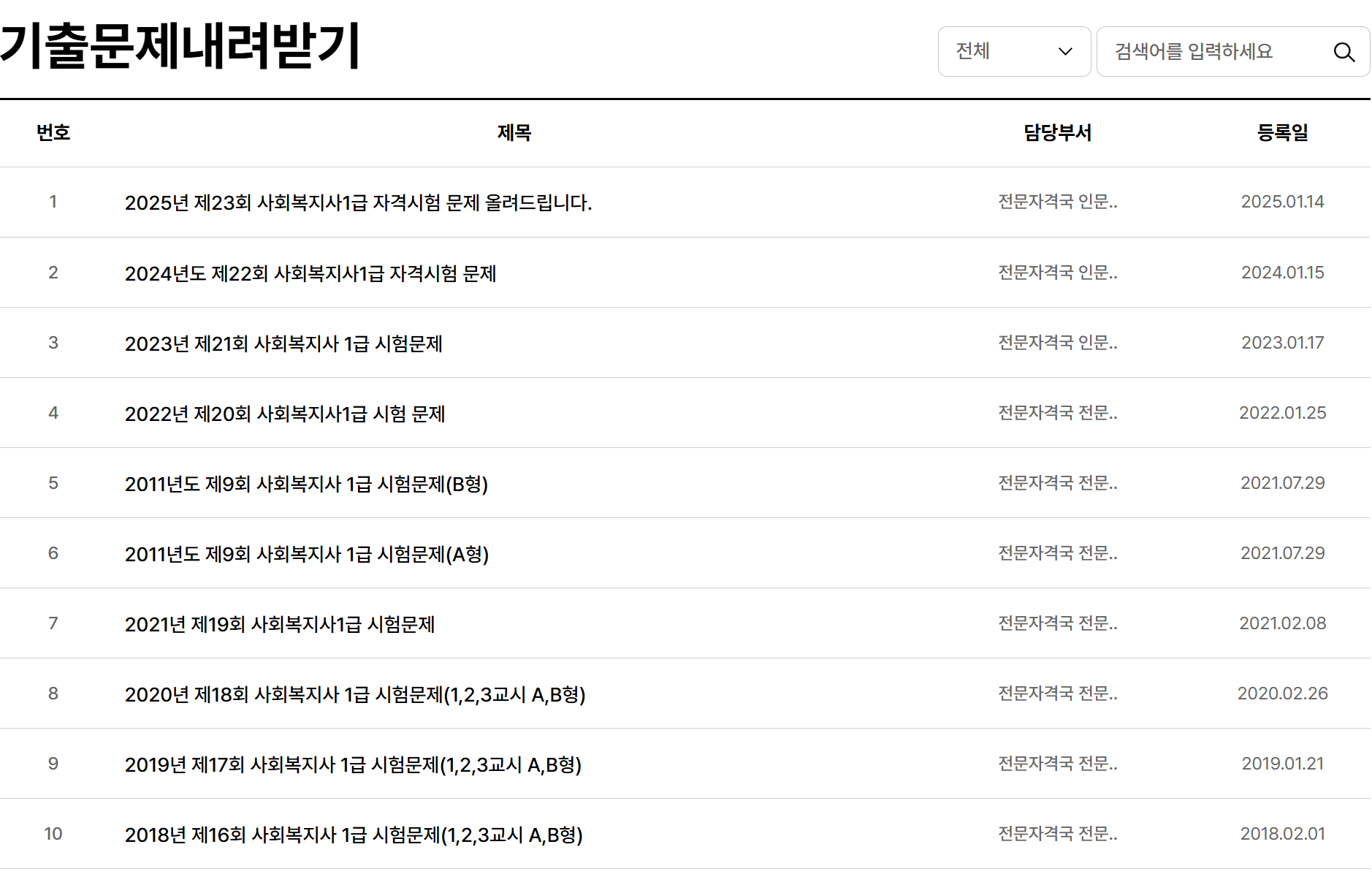 사회복지사1급 기출문제 내려받기