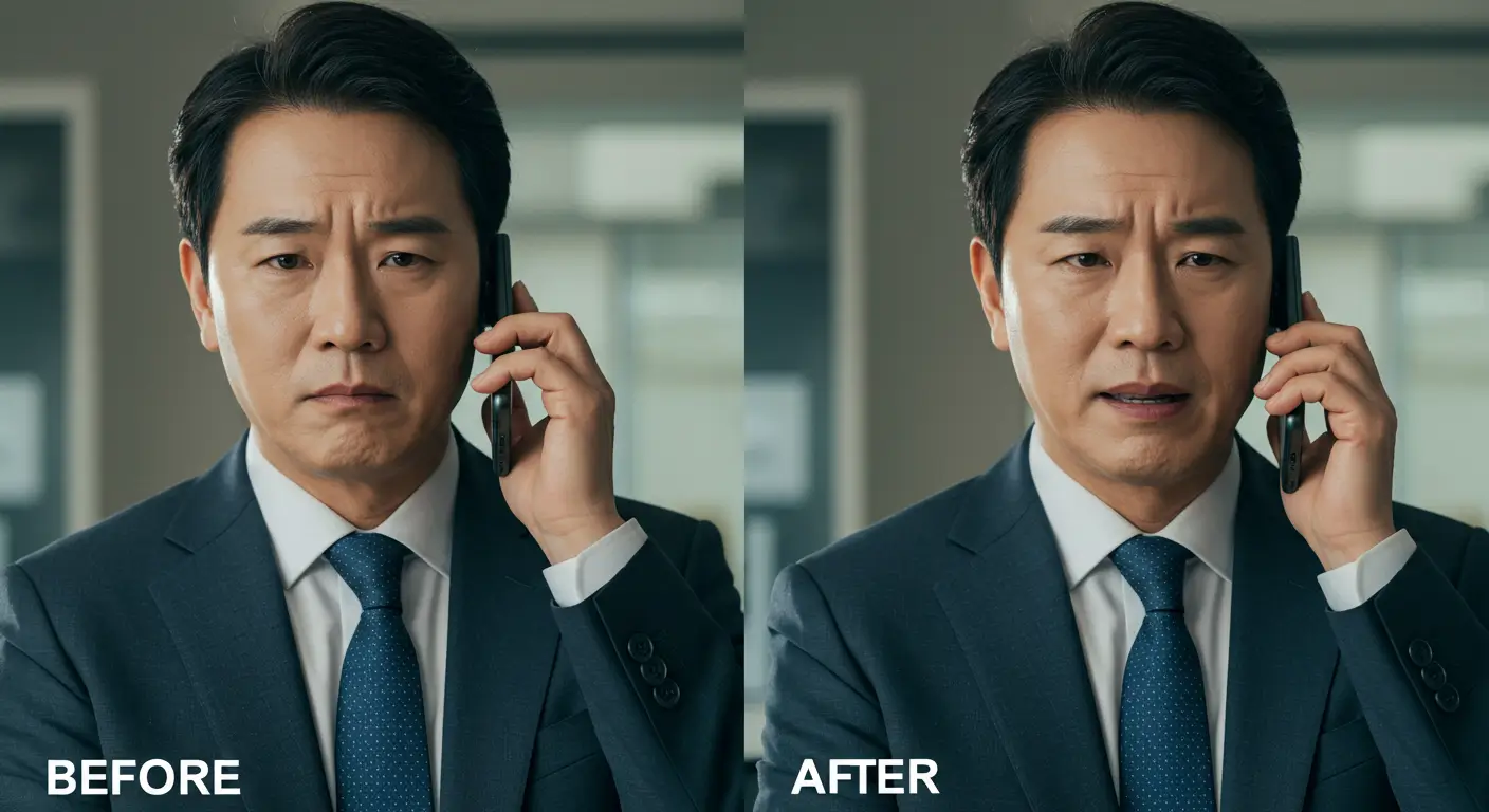 세입자의 설명을 듣기 전과 후, 의심에서 안심으로 표정이 바뀐 집주인의 모습