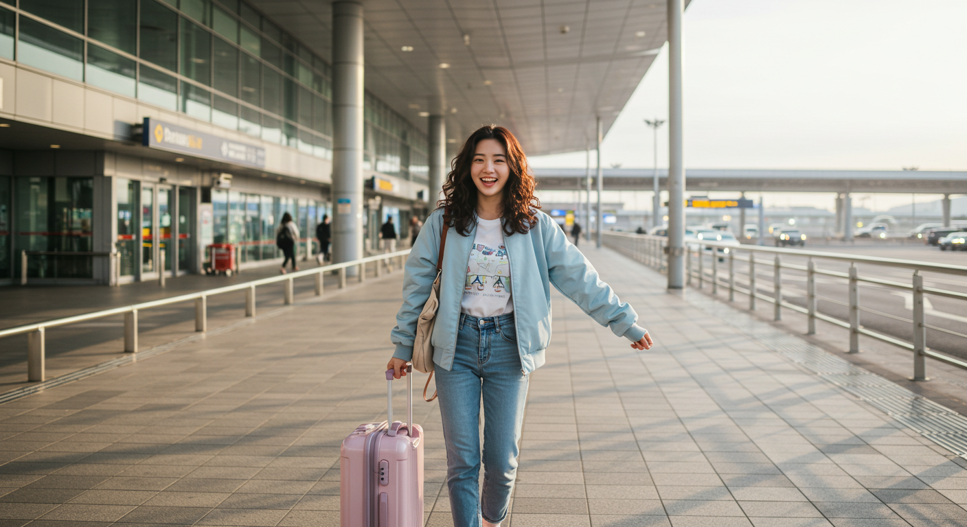 공항에 도착한 여자