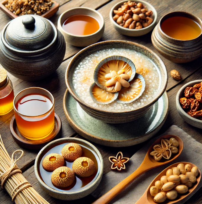 피로 회복에 좋은 전복죽 대추차 인삼차 사진